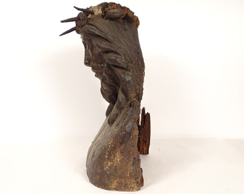 Statue Bust Christ Crown Thorns Wood Carved High Period 14th-15th century