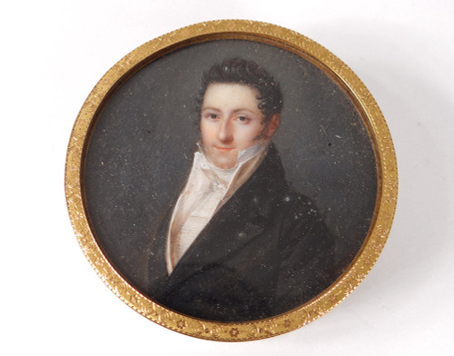 Box Round Miniature Portrait Noble Man Chasselat Solid Gold 1809 19th century