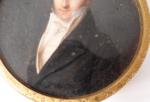 Box Round Miniature Portrait Noble Man Chasselat Solid Gold 1809 19th century