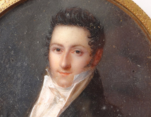 Box Round Miniature Portrait Noble Man Chasselat Solid Gold 1809 19th century