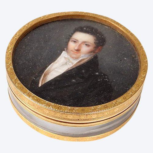 Box Round Miniature Portrait Noble Man Chasselat Solid Gold 1809 19th century