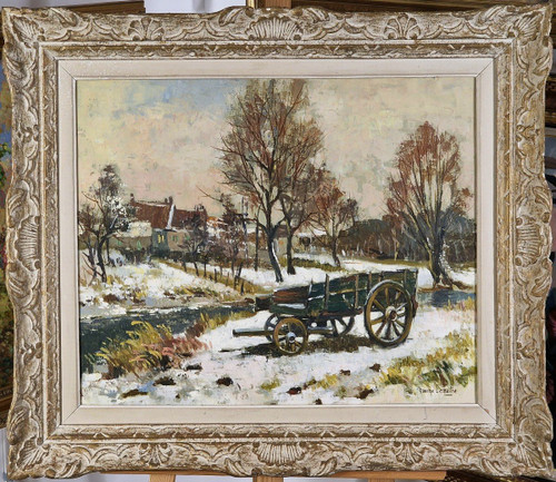 Maurice LEMAITRE (1929-2018) Original Öl/Leinwand, signiert – Landschaft, Schnee, Winter
