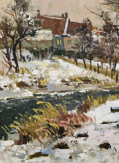 Maurice LEMAITRE (1929-2018) Original Öl/Leinwand, signiert – Landschaft, Schnee, Winter