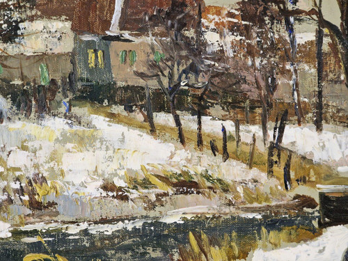 Maurice LEMAITRE (1929-2018) Original Öl/Leinwand, signiert – Landschaft, Schnee, Winter