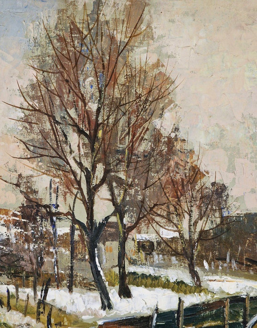 Maurice LEMAITRE (1929-2018) Original Öl/Leinwand, signiert – Landschaft, Schnee, Winter