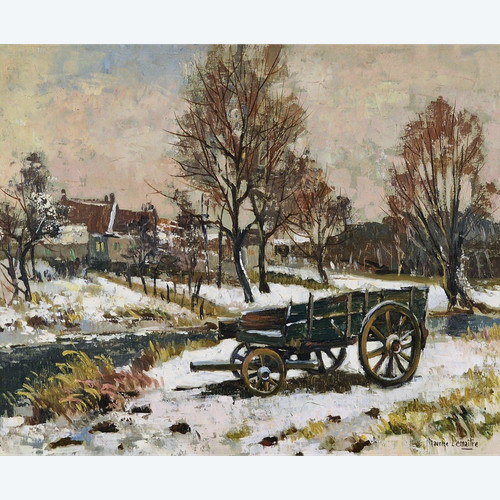 Maurice LEMAITRE (1929-2018) Original Öl/Leinwand, signiert – Landschaft, Schnee, Winter