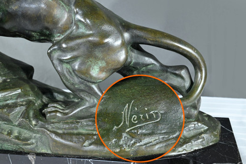 Bronze "Brüllender Löwe" signiert Nerin - Anfang 20.