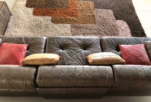 Divano a 3 posti De Sede in pelle patchwork color cioccolato, Svizzera anni '70