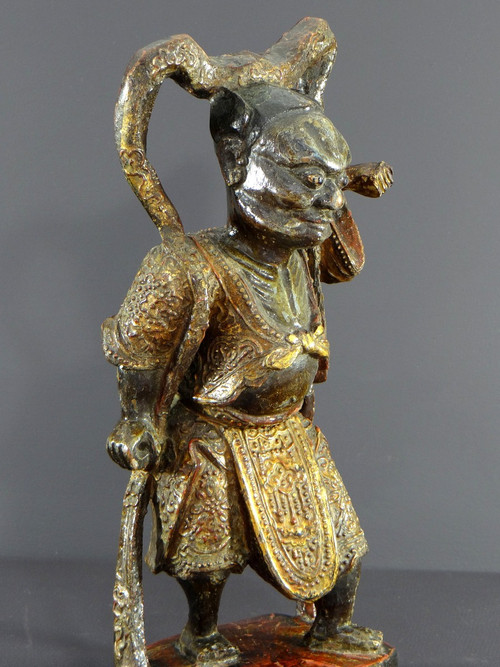 China, Early 20th Century or Earlier, Lacquered Wood Temple Guardian Statue.