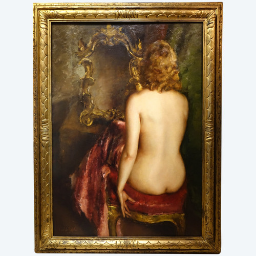 Large oil on panel, female nude from behind, G.P. RESTELLINI, 1931