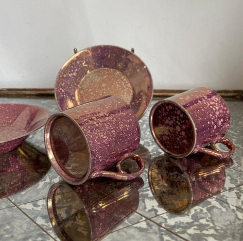 Sarreguemines, circa 1830 - pair of Burgos litron cups - porphyry-style earthenware