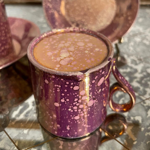 Sarreguemines, circa 1830 - pair of Burgos litron cups - porphyry-style earthenware