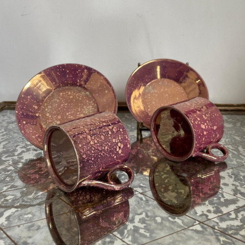 Sarreguemines, circa 1830 - pair of Burgos litron cups - porphyry-style earthenware