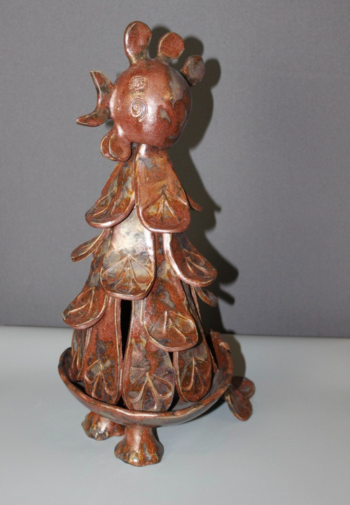 Gallo in ceramica marrone 1950 circa