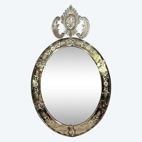 Miroir de Venise ovale à fronton époque 1900