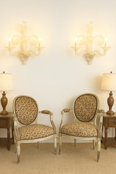 Pair of Louis XVI Period Armchairs in Cream Lacquered Natural Wood