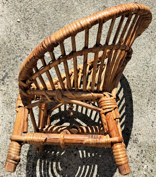 Poltrona rotonda in rattan per bambini degli anni '70