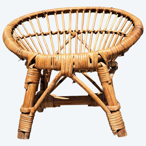 Poltrona rotonda in rattan per bambini degli anni '70
