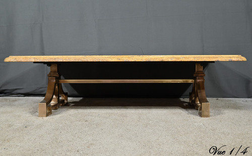 Table Basse en Laiton et Travertin, époque Art Déco – 1930