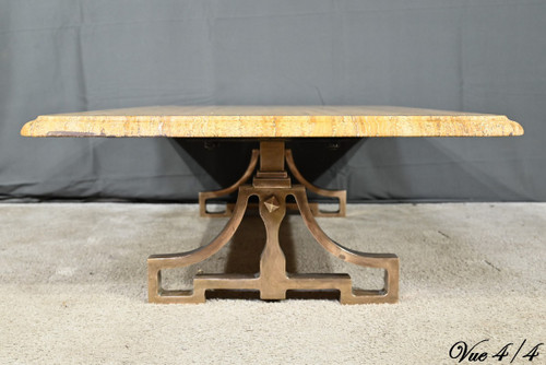 Table Basse en Laiton et Travertin, époque Art Déco – 1930