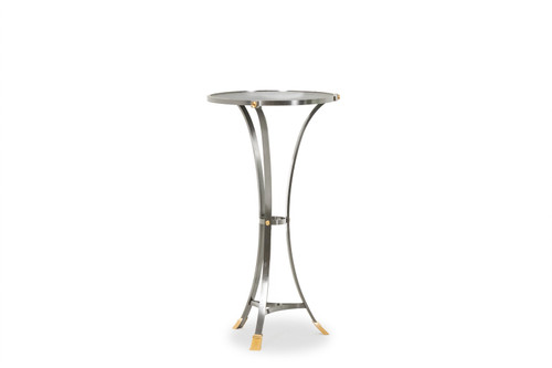Guéridon « Canabas » en cuir patiné, acier, et laiton doré. Contemporain. LS59502209H