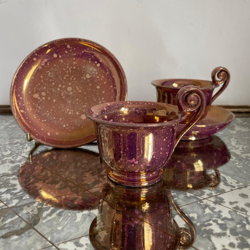 Sarreguemines, circa 1830 - two ovoid Burgos cups - porphyry earthenware