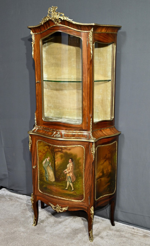 Vetrina in palissandro, periodo Napoleone III, stile Luigi XV/Luigi XVI - metà del XIX secolo