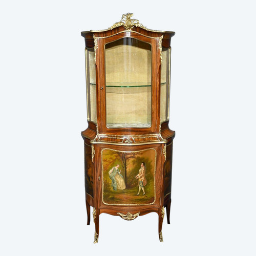 Vetrina in palissandro, periodo Napoleone III, stile Luigi XV/Luigi XVI - metà del XIX secolo