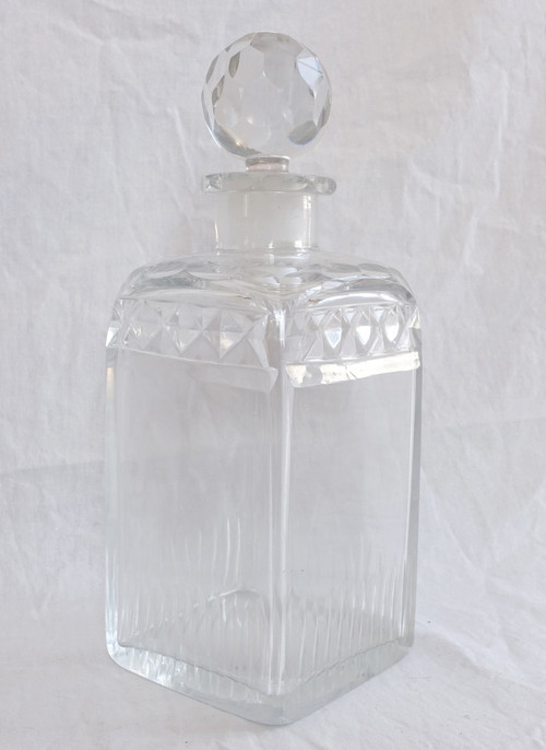 Mobile da liquore Impero di restauro in radica e cristallo Le Creusot, interno in marocchino rosso