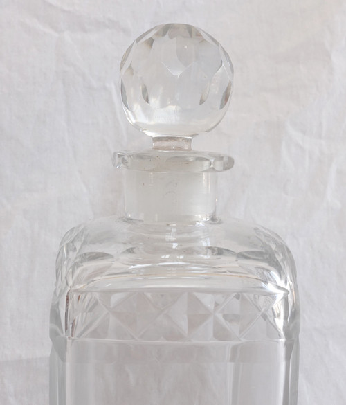 Mobile da liquore Impero di restauro in radica e cristallo Le Creusot, interno in marocchino rosso
