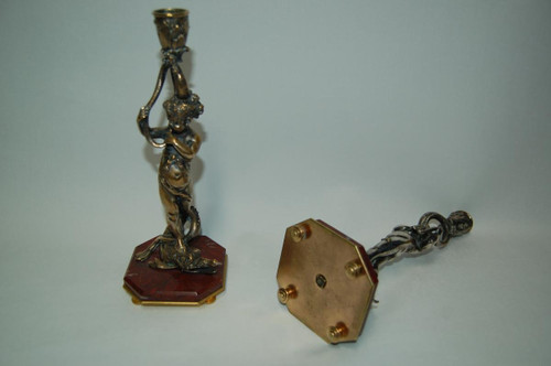 Pair De Flambeaux En Bronze Argenté Dlg de Corneille Van Clève