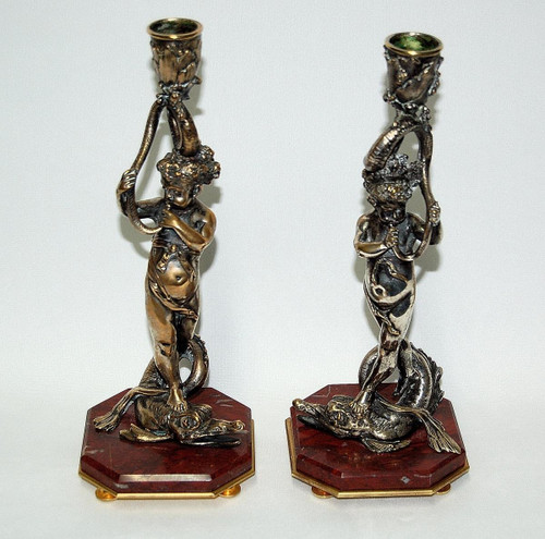Pair De Flambeaux En Bronze Argenté Dlg de Corneille Van Clève