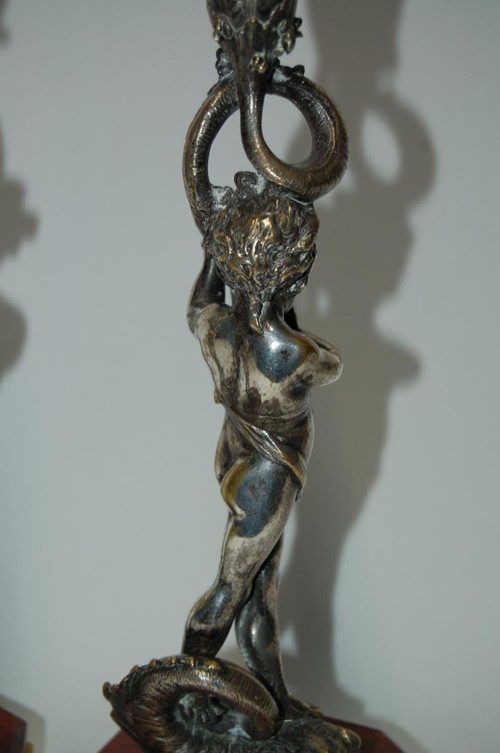 Pair De Flambeaux En Bronze Argenté Dlg de Corneille Van Clève