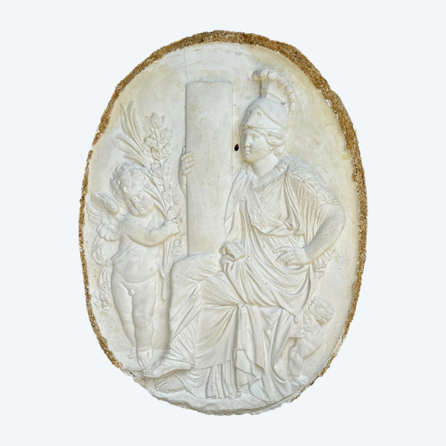 MEDAGLIONE OVALE A BASSORILIEVO BASATO SULLA DECORAZIONE DEL MONUMENTO AL CUORE DI LUIGI XVIII