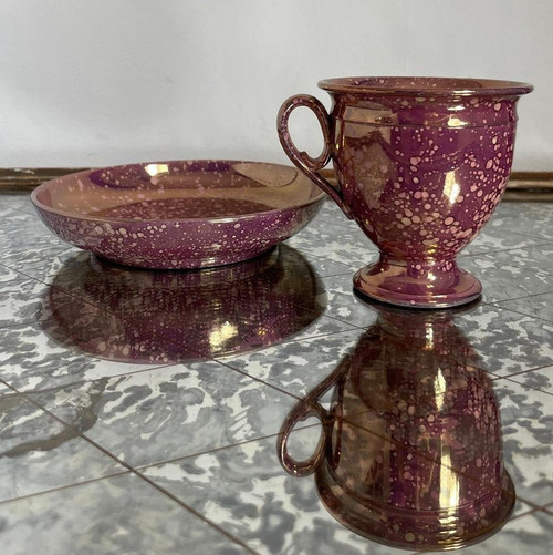 Sarreguemines, um 1830 - Eiförmige Tasse Burgos - Steingut in Porphyroptik