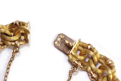 Bracciale delle Antiche Indie Occidentali in oro 18 carati, bracciale del 1880, bracciale intrecciato, gioielli delle Indie Occidentali