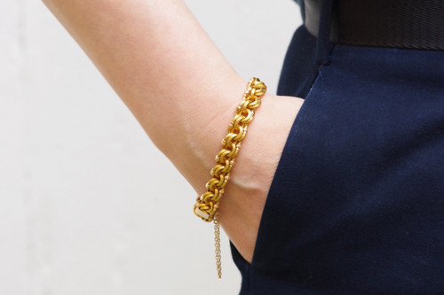 Bracciale delle Antiche Indie Occidentali in oro 18 carati, bracciale del 1880, bracciale intrecciato, gioielli delle Indie Occidentali