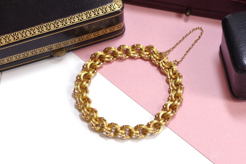 Bracciale delle Antiche Indie Occidentali in oro 18 carati, bracciale del 1880, bracciale intrecciato, gioielli delle Indie Occidentali