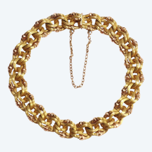 Bracciale delle Antiche Indie Occidentali in oro 18 carati, bracciale del 1880, bracciale intrecciato, gioielli delle Indie Occidentali