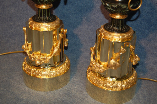 Important Pair Of Gilded Bronze Mercury Lamps 19th Century