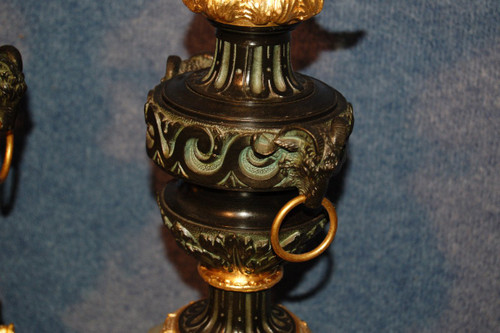 Important Pair Of Gilded Bronze Mercury Lamps 19th Century
