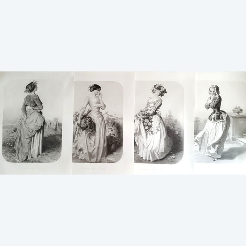Les Quatre Saisons Série De 4 Gravures Par Posselwhite d'Après Vidal Goupil éditeur