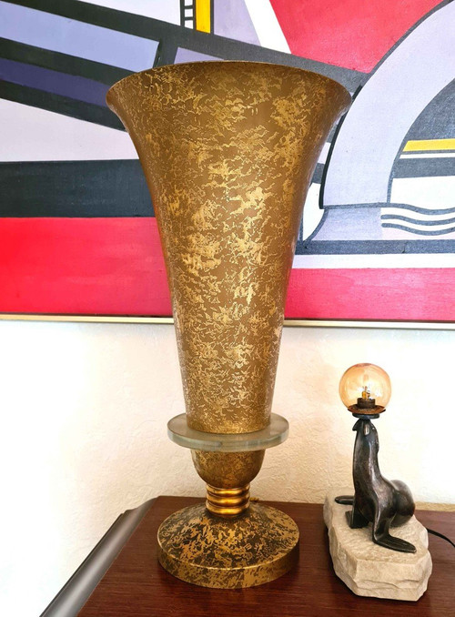 Lampada Art Déco molto grande attribuita a Genet Et Michon