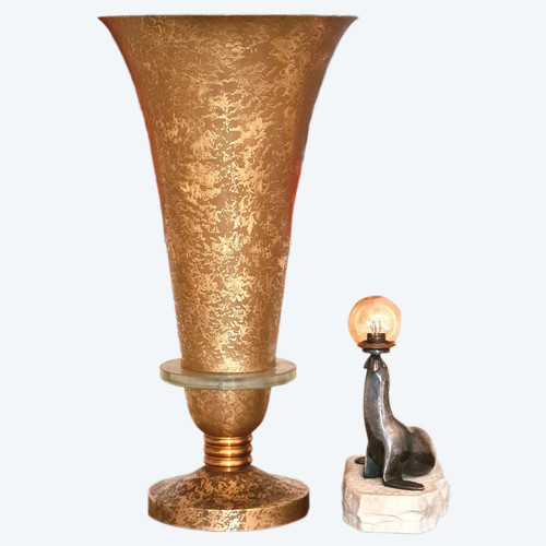 Lampada Art Déco molto grande attribuita a Genet Et Michon