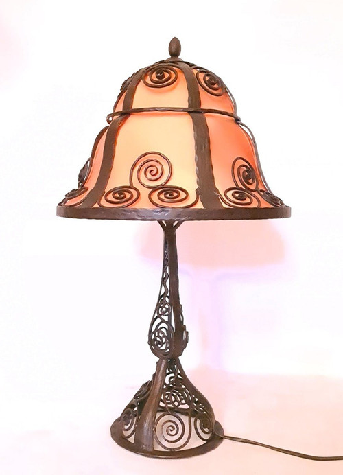 Large Art Deco 1925 Wrought Iron Lamp
