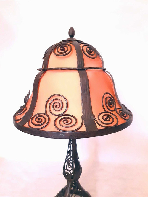 Large Art Deco 1925 Wrought Iron Lamp