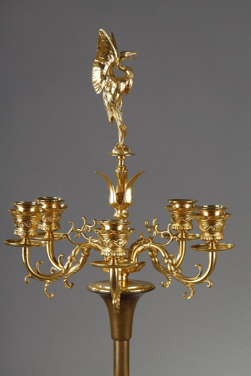 PAIR OF CANDELABRAS IN GILDED BRONZE
