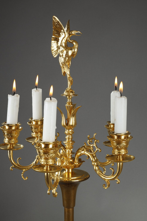 PAIR OF CANDELABRAS IN GILDED BRONZE