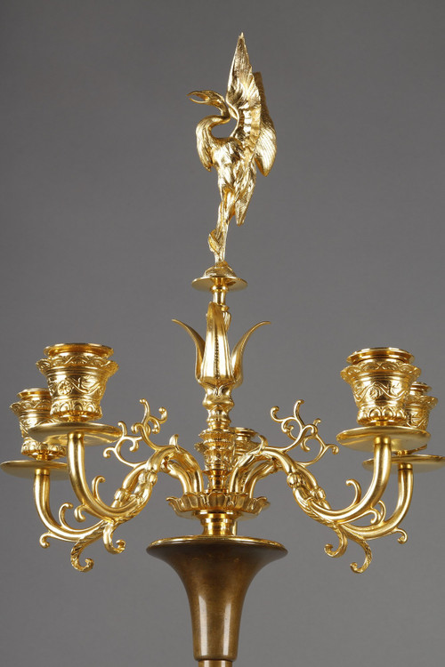 PAIR OF CANDELABRAS IN GILDED BRONZE