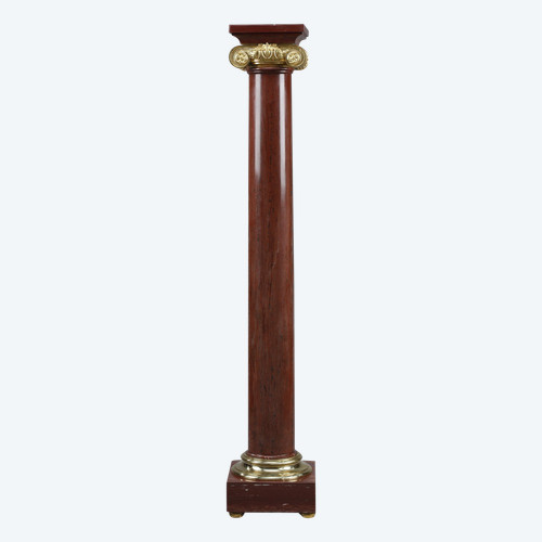 IONIC COLUMN IN RED LANGUEDOC MARBLE AND GILT BRONZE 